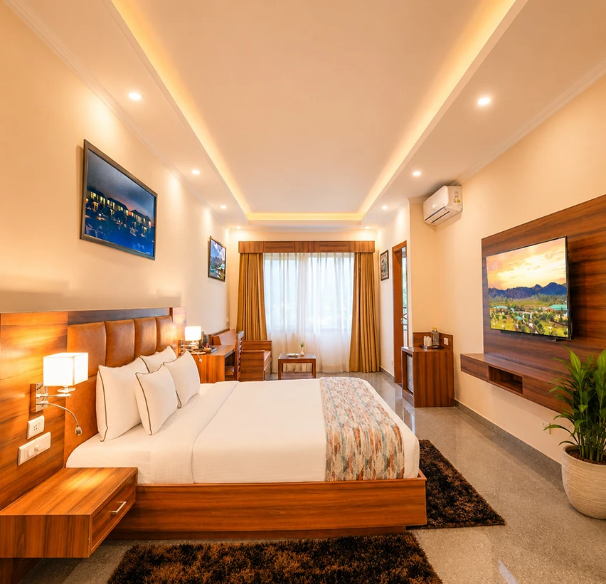 Oceanview suite with curtains facing the sea